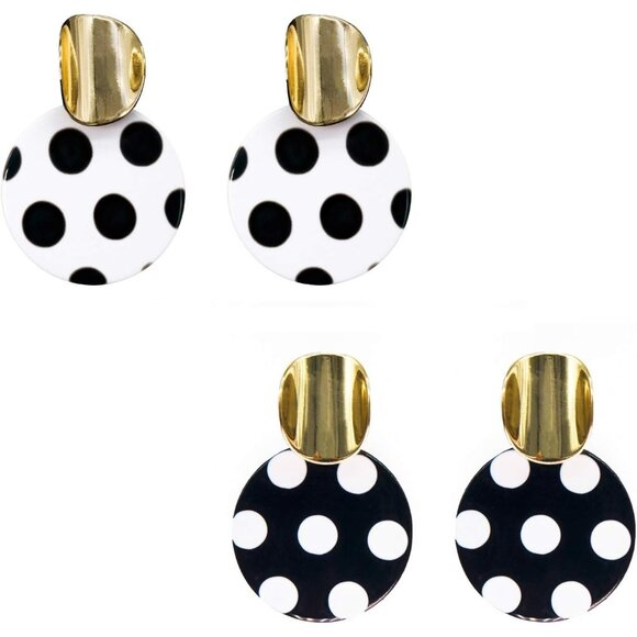 Polka Dot (2 Pairs)Plated Dangle Drop Geometric Statement Jewelry for Women Teen - Picture 1 of 6